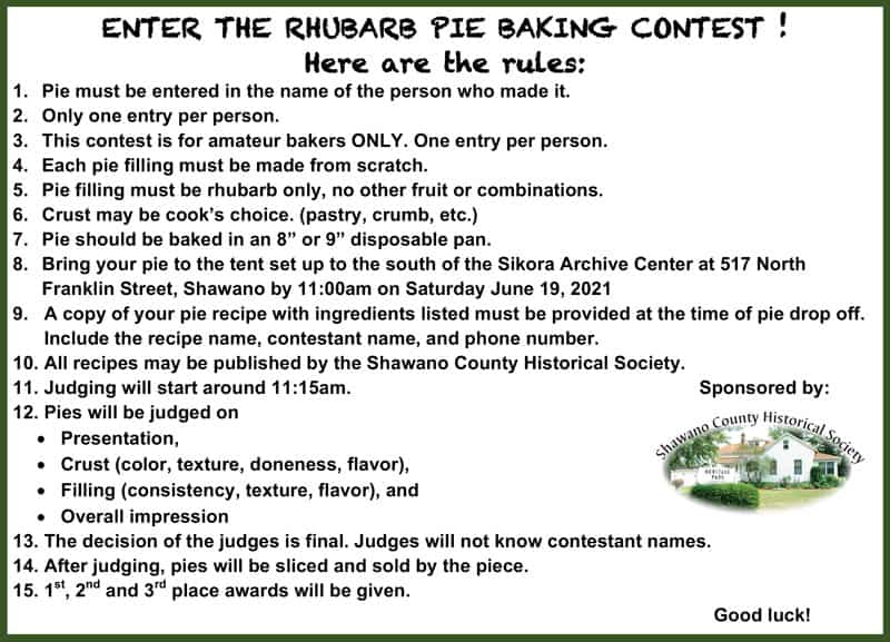 RHUBARBPIEBAKINGCONTEST2021Rules Shawano County Historical Society