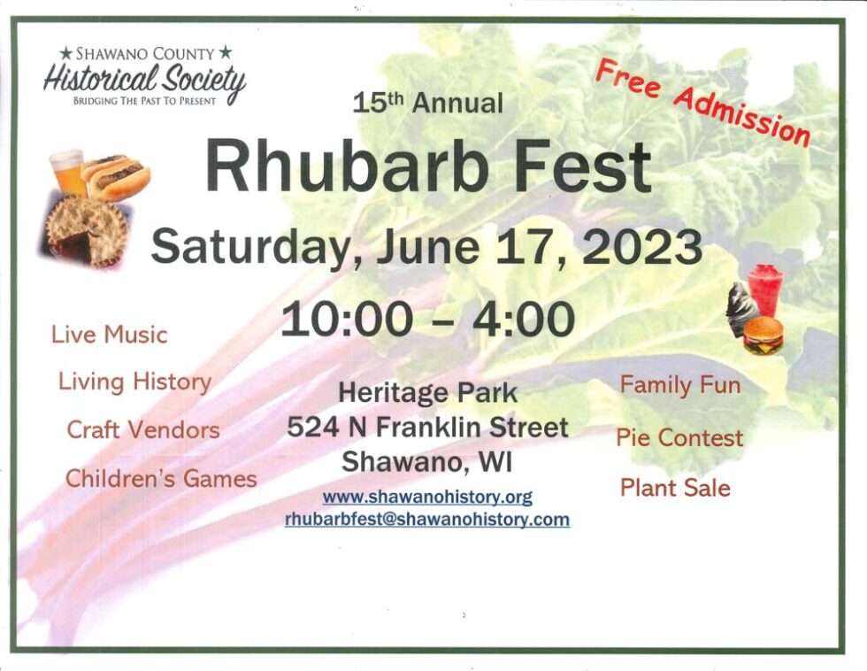 Rhubarb Fest 2023 Shawano County Historical Society