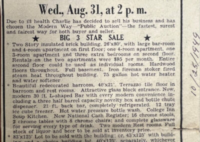 1949- Northwestern Bar public auction advertisement.