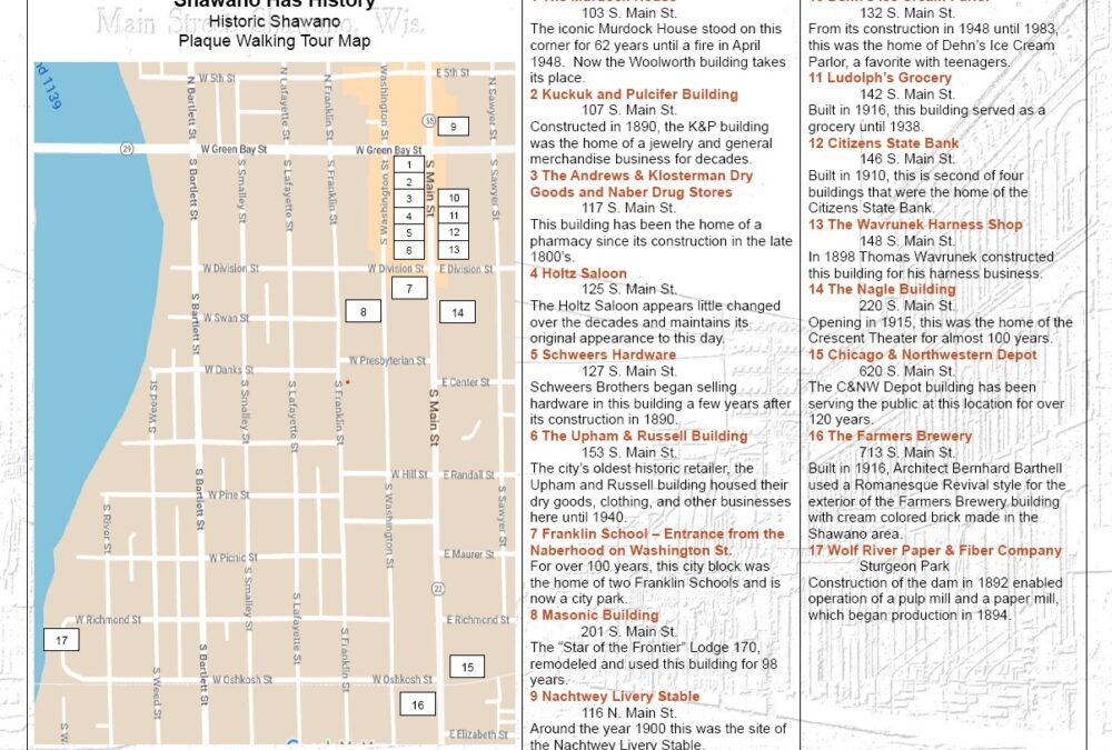 Shawano Has History Plaque Walking Tour Map